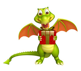 fun Dragon cartoon character with gift box