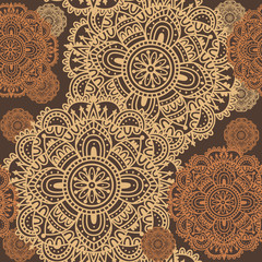 Hand-Drawn Henna Mehndi Abstract Mandala Flowers and Paisley Doodle Vector Illustration Design Elements