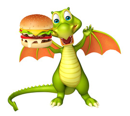 fun Dragon cartoon character with burger