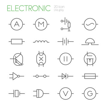 Electronic components line gray icons