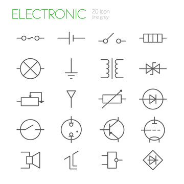 Electronic components line gray icons