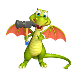 Fototapeta premium fun Dragon cartoon character with hammer