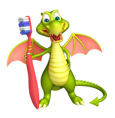 Fototapeta premium fun Dragon cartoon character with toothbrush