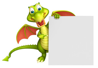 cute Dragon cartoon character with white board