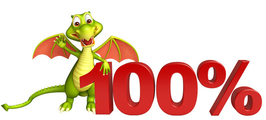 fun Dragon cartoon character with 100% sign