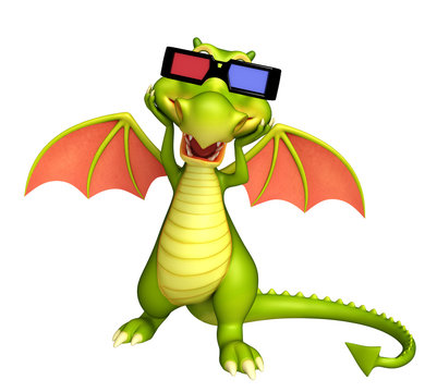 Dragon cartoon character with 3D glasses