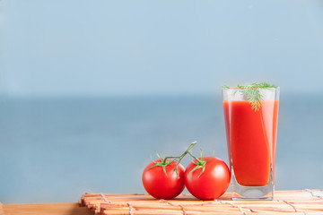 Fresh tomatoes juice set with dill