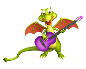 fun Dragon cartoon character with guitar
