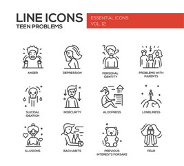 Teen problems- line design icons set