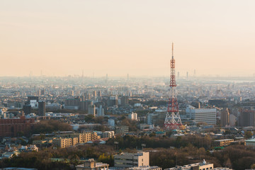 Fototapeta na wymiar Nagoya cityscape and skyscraper with sky in twilight time