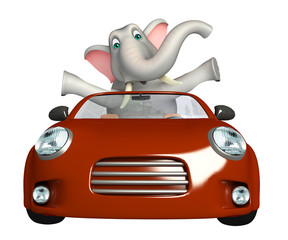 fun  Elephant cartoon character with car