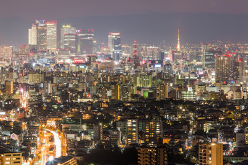 Fototapeta na wymiar Nagoya cityscape and skyscraper with sky in twilight time