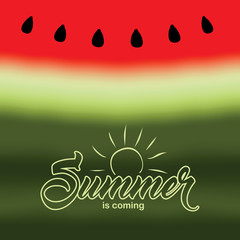 Hello Summer with watermelon background. Vector illustration.