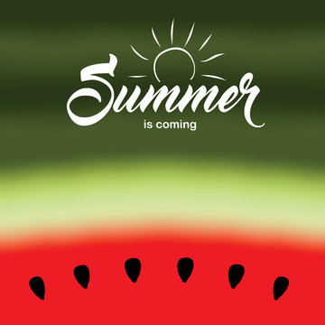 Hello Summer with watermelon background. Vector illustration.