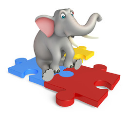 fun  Elephant cartoon character  with puzzle