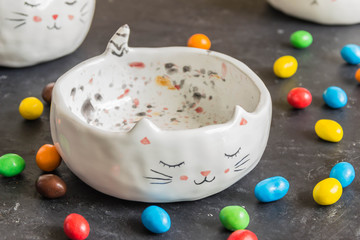 children's ceramic plate in the shape of an animal of the cat