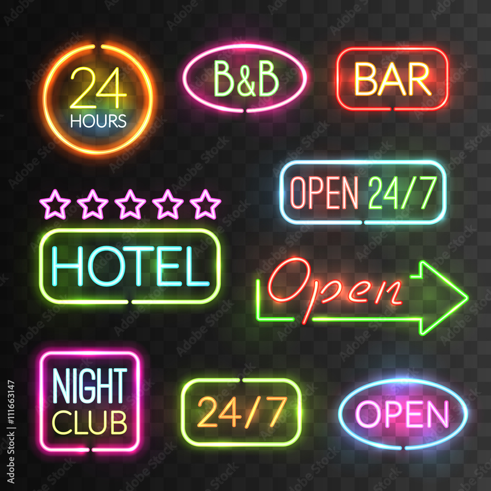 Wall mural neon open sign set