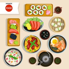 Japanese Food Top View Set