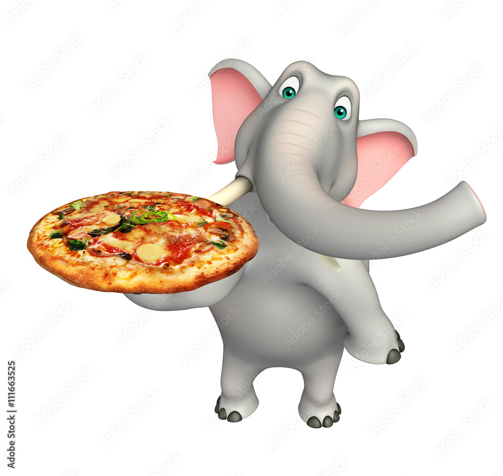 Poster Elephant cartoon character with pizza