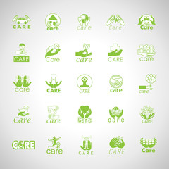 Care Icons Set-Isolated On Gray Background-Vector Illustration,Graphic Design. Healthcare Concept