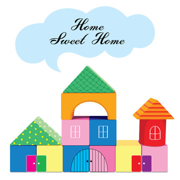 kids building blocks home sweet home.  vector illustration isolated on white background