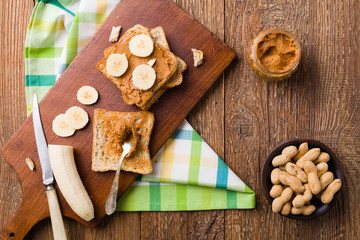 Fototapeta premium sandwich with peanut butter and banana
