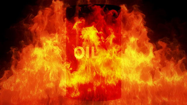 Oil Barrel in Raging Fire Oil Price Crisis Concept