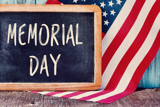 text memorial day and flag of the United States