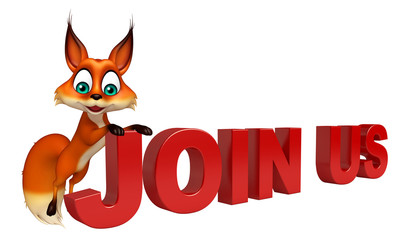 fun Fox cartoon character with join us sign