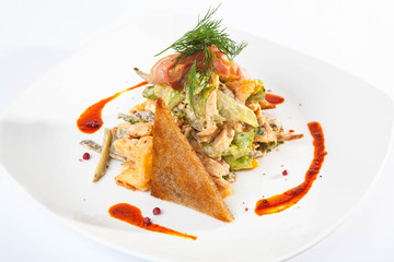 Salad with croutons and dressing