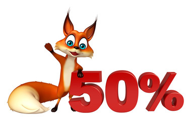 Obraz premium fun Fox cartoon character with 50% sign
