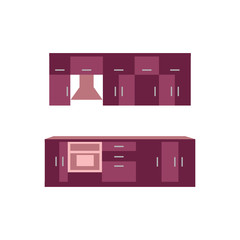 Kitchen furniture. Interior. Kitchen in violet tones.