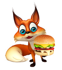 cute Fox cartoon character with burger