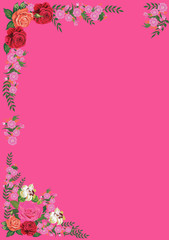 half frame from roses on pink background