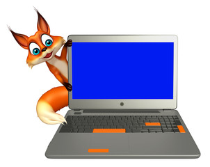 fun Fox cartoon character with laptop
