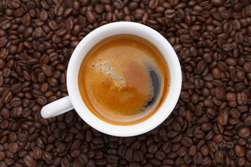Coffee cup and coffee beans