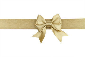 Gold ribbon with bow isolated on white