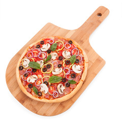 Tasty delicious pizza isolated on white background