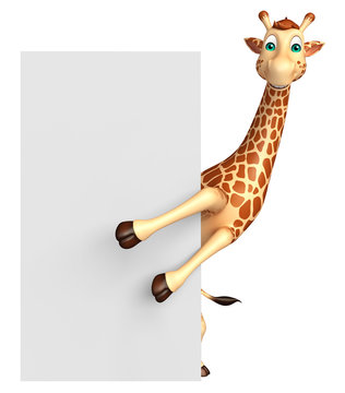 cute Giraffe cartoon character with  board
