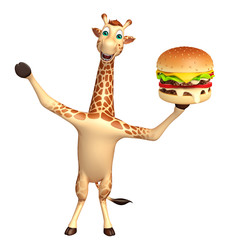 fun Giraffe cartoon character  with burger