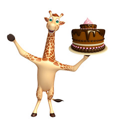 Giraffe cartoon character  with cake