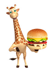 fun Giraffe cartoon character  with burger
