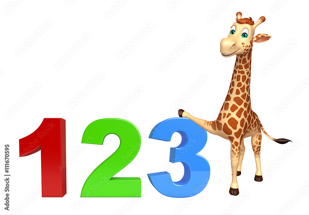 Poster Giraffe cartoon character  with 123 sign