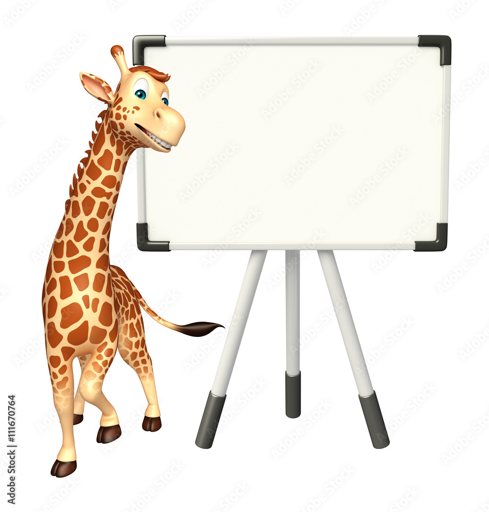 Canvas Prints cute Giraffe cartoon character with dispaly board