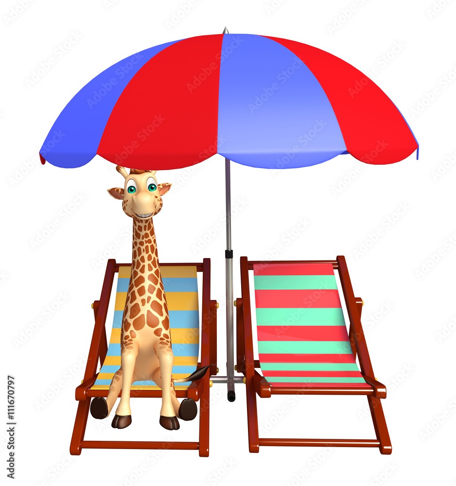 Sticker Giraffe cartoon character  with beach chair