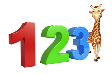 Giraffe cartoon character  with 123 sign