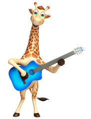 Fototapeta premium cute Giraffe cartoon character with guitar