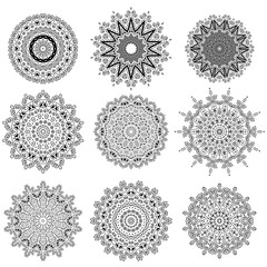 Round Geometric Ornaments Set Isolated on White Background