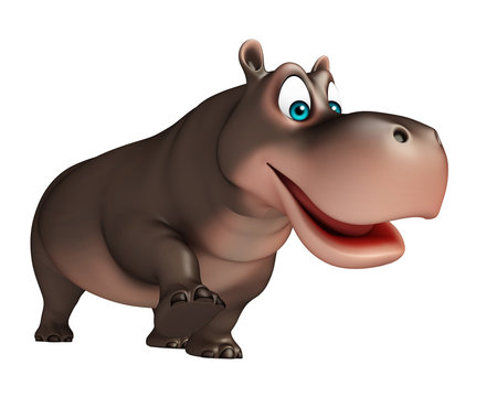 cute walking Hippo cartoon character