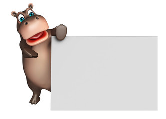 cute Hippo cartoon character with board